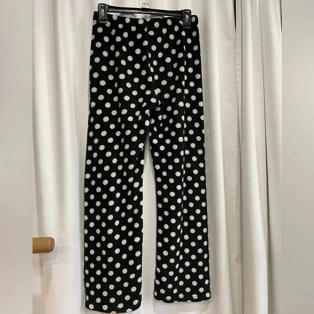Nomad Kids Polka Dots Pajama Bottoms Fuzzy Pants Xl 14-16 Black White Cozy GUC